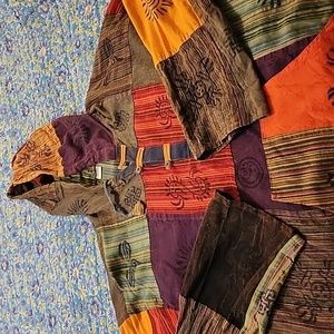 Hooded cotton XXL multi-colored lightweight pullon shirt, made in Nepal.